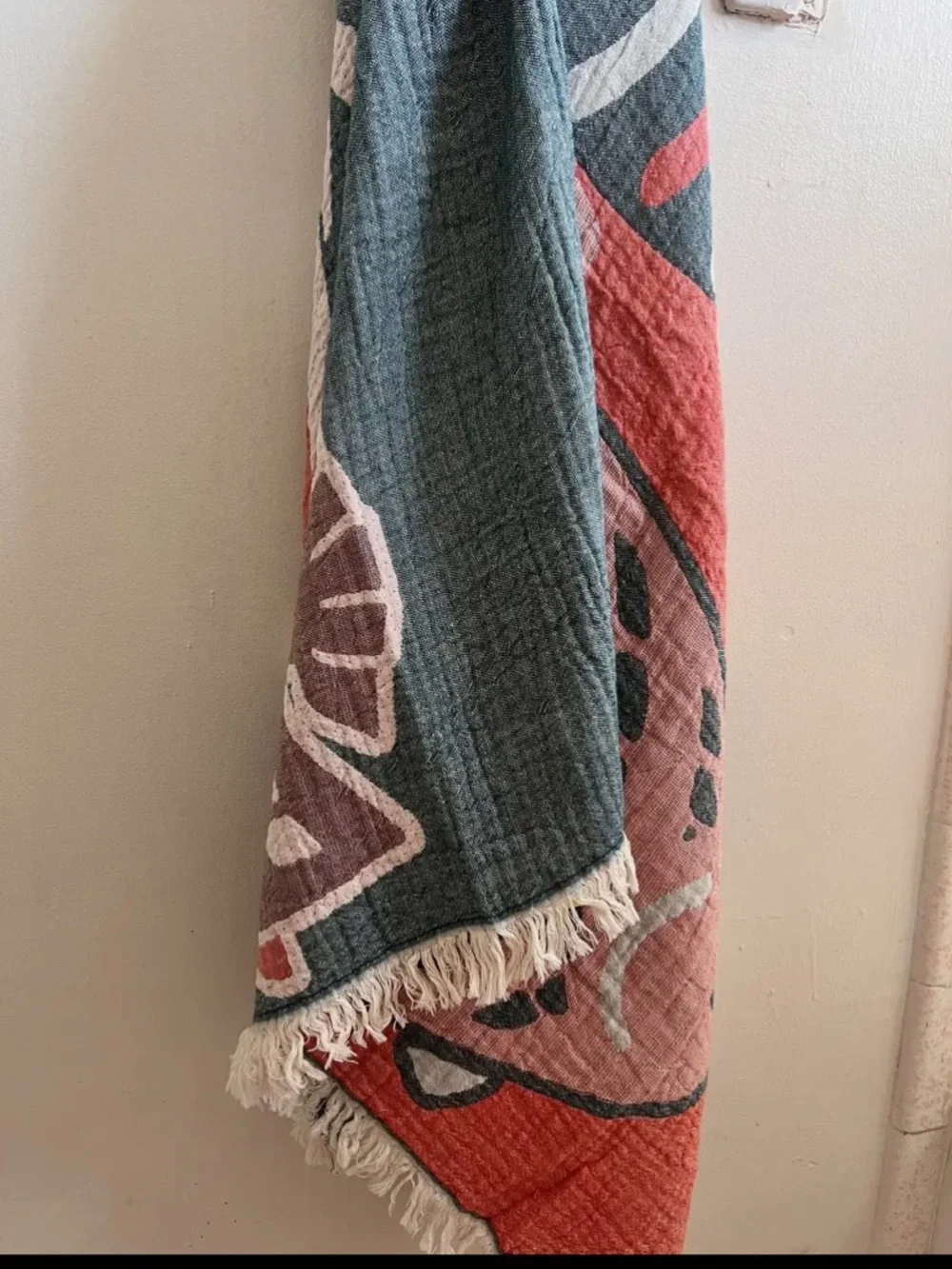 Modern Coastal Fish Woven Throw Towel Reversible Teal Coral FLiPSiDE NWT